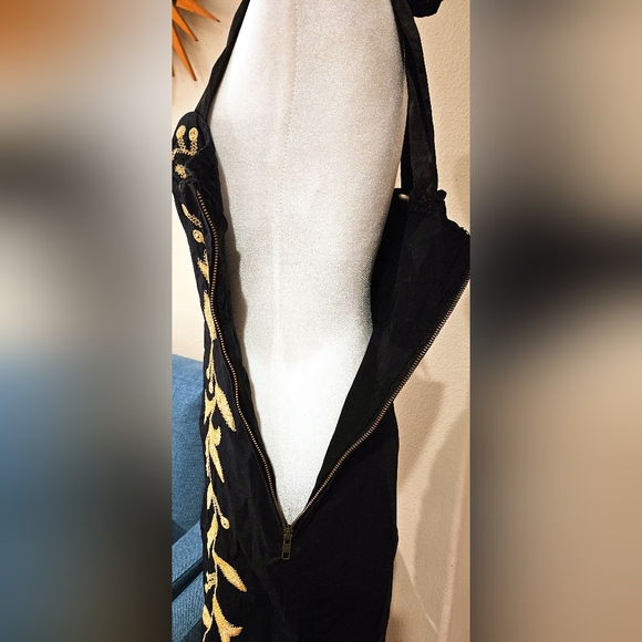 EUC Free People Gold Leaf Motif LBD Embroidered - Picture 7 of 10